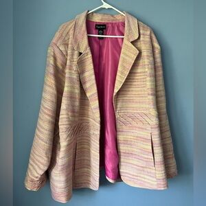 Maggie Barnes tweed textured blazer jacket pink multi color 4x 30/32w
